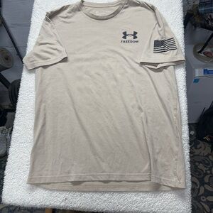 Under Armour, freedom, Men's Tan T-Shirt, size Medium